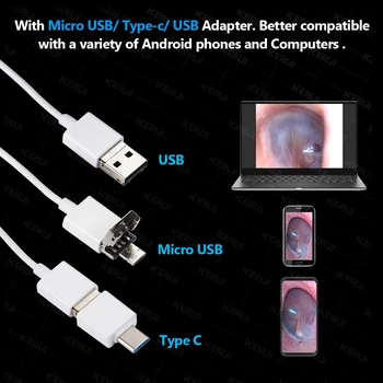 KERUI 480P Otoscope HD 3.9 mm USB IP67 Nepremočljiva Endoskop Fotoaparat Uho Čistilo Borescope Za PC, MAC os Android Telefon