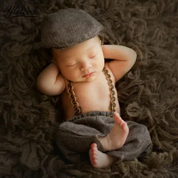2018 3pcs/Set Novorojenčka Fotografija Otroka Foto Rekviziti Baby Boy Suspender Hlače, Gospod Klobuk Kavbojski Klobuk za Malčke Photoshoot Obleke