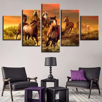 Doma Dekoracijo, Plakati, Slike Na Platnu Wall Art Modular 5 Plošči Živali Konj Dnevna Soba HD Sodobne Tiskane Slikarstvo Okvir