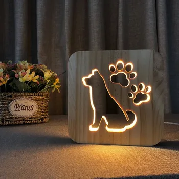 Ustvarjalne Lesenih Dog Šapa Lučka Otroci Spalnica Dekoracijo Topla Svetloba francoski Buldog USB LED Nočna Lučka za Otroke Božično Darilo