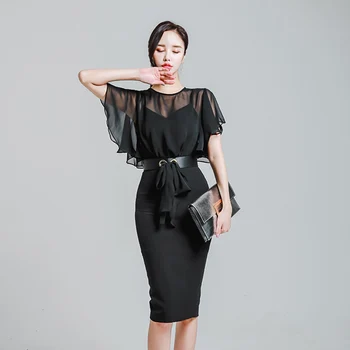 Ženske obleke Šifon Obleke Ženska korejski Urad Dama Bodycon Obleko Plus Velikost Poletje Elegantna Ženska Očesa Obleke, Ženske Vestidos XL