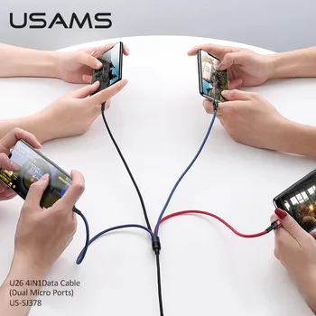 USAMS 4 v 1 Multi usb polnilec kabel za iPhone xs Samsung huawei xiaomi polnjenje linija za strele micro usb tip c kabel led