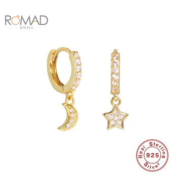 ROMAD Ženske, Modni Nakit 925 Sterling Silver Star In Luna Obesek, Uhani 2020 Novi Diamant Hoop Uhani Pendientes
