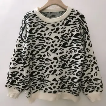 Pulover ženske turtleneck leopard pleteni pulover živali tiskanja pozimi debele ženski puloverji priložnostne vrhovi prevelik pulover ženske