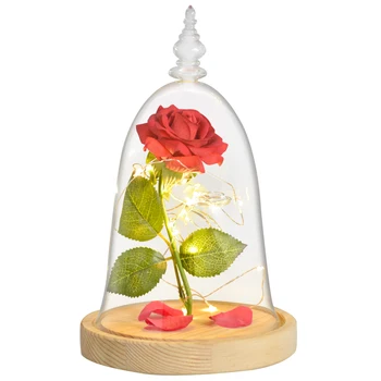 Umetno Cvetje Lepota In Zver Večni Cvet z LED Nočna Lučka Sveti Božič, Rojstni dan, Darila za Dekle