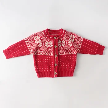 Pozimi Baby Girl Obleke Jeseni Snežinka Jacquardske Dolgo sleeved Bluzo Božič Srčkan Pletenje Volne Romper Jumpsuit 0-2 Leto