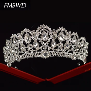 FMSWD Moda Velika Krono, Ročno Vdelan Nosorogovo Kristalno Headdress Multi Color Nevesta Fotografija Dodatki za Lase