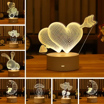 Romantična Ljubezen 3D Lučka v obliki Srca Balon Akril LED Noč Svetlobe Dekorativna namizne Svetilke Valentinovo Ljubica, Žena je Dar,