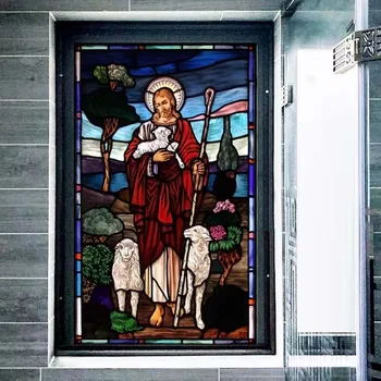 Velikosti po meri Christian Slike Okno film Vrata nalepke, Stenske nalepke za Steklo dekor cerkev Jezusa samolepilne Obarvajo Motno