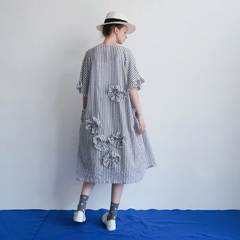 Imakokoni modro in belo črtasto jakno prvotni načrt mid-dolžina obleko ženskih poletnih 2019 novo 182371