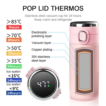 Iz nerjavečega Jekla Smart Steklenico Vode, Prikaz Temperature Vakuumsko Bučko Prenosni Inteligentni Thermoses Kava Čaj Skodelice za Potovanja