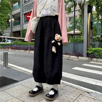 Odrezana hlače ženske srčkan nosi široko noge hlače jeseni kolegij slog Japonski izgubijo vse-tekmo elastična ravno obrezano hlače ženske