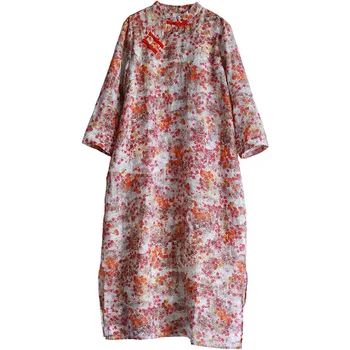 LZJN Tradicionalna Kitajska Obleka 2019 Jeseni Long Sleeve Vintage Plašč Femme Sodobne Cheongsam Cvjetnim Tiskanja Etnične Orientalski Qipao