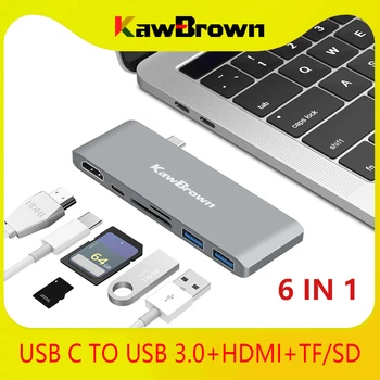 KawBrown USB C Vozlišče Tipa C, HDMI, USB 3.0 Podporo PD Polnjenje Micro SD/SD Dock Postajo za Macbook prenosniki Dodatki