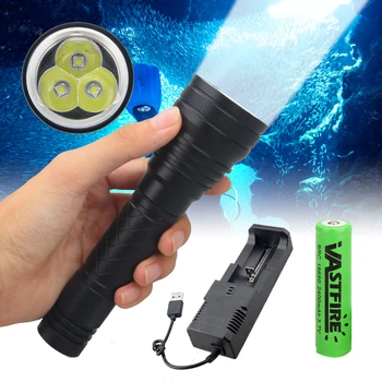 Podvodna Svetilka Potapljaška luč Baklo XM-L2 LED Nepremočljiva Majhen Ročni Gorilnik Long-Range + 18650 Baterijo in Polnjenje