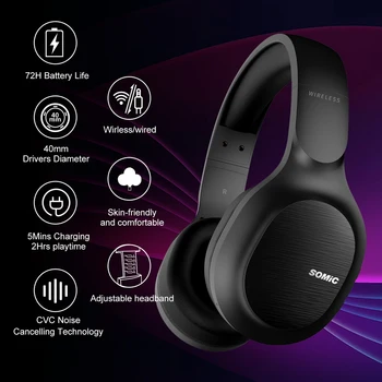 SOMIC MS300 Bluetooth5.0 Brezžične Slušalke Profesionalni Stereo Nad Uho Gaming Slušalke Zmanjšanje Hrupa Stereo Glasbe, slušalke