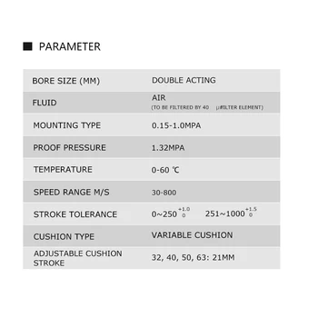 Standard Zraka Pnevmatični Cilindri SC 32/40/50/63mm Luknja je Dvojno, ki Deluje 50/75/100/125/150/175/200/250/300/350/400/500/velikosti 1000 mm Hoda