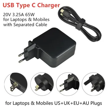 20V 3.25 A 65W USB Tip C C Univerzalni Prenosni računalnik, Napajalni Adapter Polnilec za Lenovo Yoga 5 Pro X1 T470p Asus B9440UA UX390 NAS+UK+EU+AU