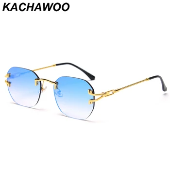 Kachawoo rimless sončna očala moških kvadratnih retro sončna očala za ženske okvir-manj kovinsko zelena, modra ogledalo Pomlad 2021 trending uv400