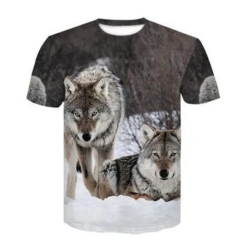 Čisto nov poletje živali tiskanja kul fant T-shirt individualnost ogenj Wolf 3D vzorec trend kratka sleeved okrogle ovratnik T-shirt