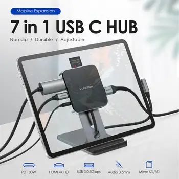 IPad Pro USB C Središče s 4K HDMI, PD Polnjenje, SD/Micro SD Card Reader, USB 3.0 & 3,5 mm Priključek za Slušalke za Samsung Tab Galaxy S4
