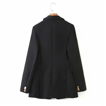 ZXQJ letnik ženske črn blazer 2020 urad dame poln rokav jakne vzročno ženska dvojno zapenjanje elegancija obleke dekleta določa