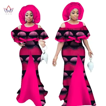 Afriške Maxi obleke za Ženske brez Rokavov Dashiki Tiskanja morska deklica Obleke Afriki Slog z Headscarf Plus Velikost BRW WY1065