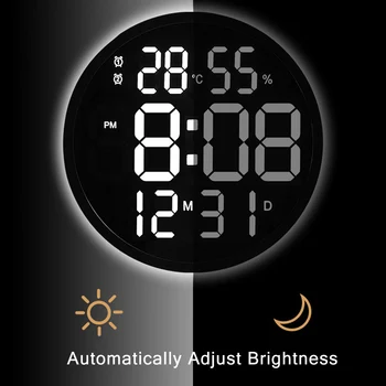 Stenska Ura LED Ogledalo Večnamensko Svetlobe Budilka Z Prikaz Temperature Obroč Oblikovan Domači Dekoracijo Ura Darilo