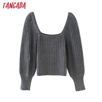 Tangada 2020 jeseni, pozimi ženske off ramenski pulover puff dolg rokav kratek slog, pletene džemper vrhovi QJ166