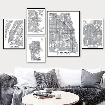 Zda Nemčija Italija Zemljevid Mesta New Yorku, Washingtonu, Parizu Wall Art Platno Plakat Nordijska Slike, Slike dnevne Sobe
