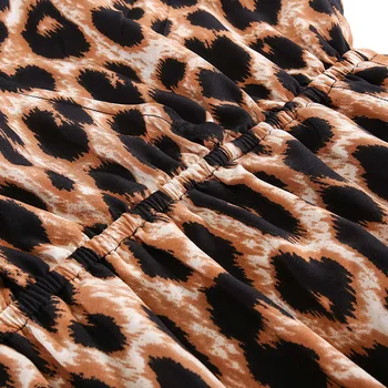 Vintage leopard tiskanja ženske poletje obleko kratek rokav elastični pas plaže obleka z žepi M30575
