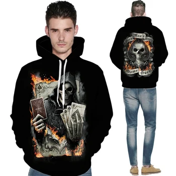Mens Lobanje 3D Tiskanja Hoodies Punk Rock Prevelik Moški zgornji del Trenirke Gothic Hip Hop Steetwear Moški Puloverji s kapuco Nekaj Sweatshirts