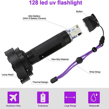 TMWT 128 UV LED Black Light Svetilka 395nm Ultravijolično Blacklight Baklo Detektor Za Škorpijona lov，Pes Urina in Posteljo Bug