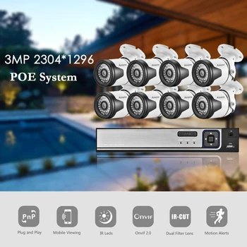 H. 265+ 8CH POE NVR Kit HD 3MP CCTV kamer na Prostem Nepremočljiva IP Kamero POE 36IR Home Security Video Nadzor Set