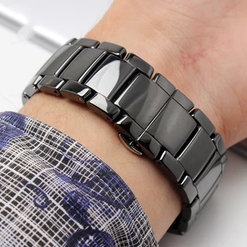 22 mm za Hitro Sprostitev, Keramični Watch Band za Samsung Prestavi S3 Klasične Meje Jekla Metulj Sponke Traku za Zapestje Pas Povezavo Zapestnica