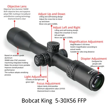 Bobcat Kralj HD 5-30x56 FFP 35mm Cev Taktično Puško Področji 1/10MIL Nič Ustaviti Reticle Visoko Kakovost Dolgo Vrsto Lov Področje uporabe
