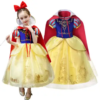 MUABABY Deluxe Princesa Sneg Bel Kostum za Dekleta Puff Rokav Večplastna Stranka Obleke s Plašč, Otroci Halloween Fancy Obleke