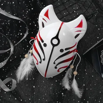 ChicTry Unisex Ročno poslikano Japonski Polovico Obraza PVC Fox Masko Maškarada Stranka Kabuki Kitsune Anime Cosplay Kopalke Dodatki
