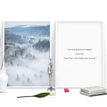Megla Krajine Gorski Gozd Sliko Bi Močno Se Srečno Življenje Inspirativno Motivacijske Ponudbe Plakat Wall Art Platno, Tisk