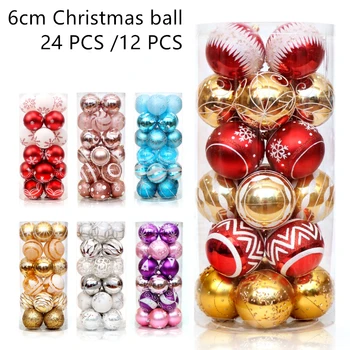 6 cm Božični okraski, žogo plastične barva snežinka 24 kosov na škatlo žogo Božično drevo okraski 2020 Novo Leto darilo