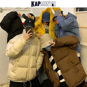 KAPMENTS Moških Harajuku Pisane Mehurček Plašč Zimski Suknjič 2020 Mens Ulične Hip Hop Parka korejski Črne Obleke Napihovalka Jakne