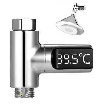LED Zaslon Celzija, Temperatura Vode Merilnik Monitor Električne energije Tuš Termometer 360 Stopinj Rotacija Pretok Self-Ustvarjanje