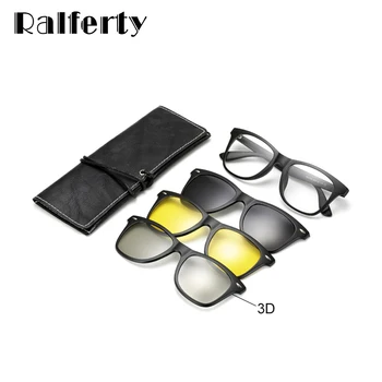 Ralferty Multi-Funkcijska Magnetna Polarizirana Posnetek Na sončna Očala Moški Ženske TR90 3D Rumena Nočno Vizijo Očala za Kratkovidnost Optičnih Slik