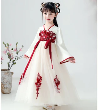 Otrok Vrh + Krilo Hanfu Orientalski Kitajski Retro Slogu Hanfu Cosplay Otroci Tang Princesa Obleko Tradicionalni Kitajski Dekle Obleko