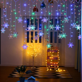 2020 Nov Božični Okraski, Zavese Snežinka Niz LED Luči Utripajoče Luči, Zavese, Lahka Nepremočljiva Prostem Stranka Luči
