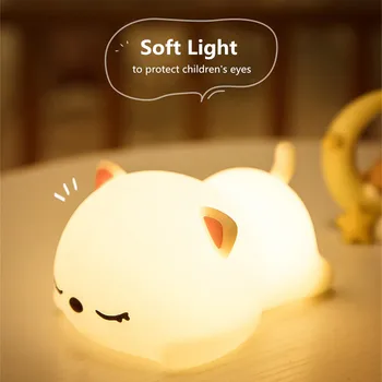 Mačka LED Night Light Touch Senzor Pisane Risanka Silikonski USB Polnilne Spalnica Postelji Lučka za Otroke, Otroci Baby Darilo