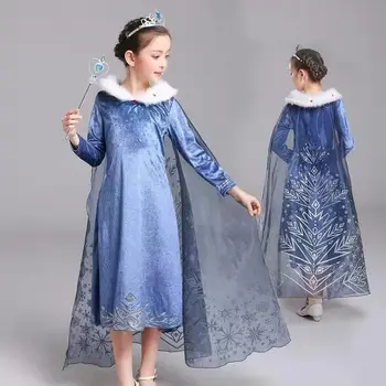 Elsa Zamrznjeno 2 Obleko za Dekle Malčka Dolg Rokav Snežna Kraljica Stranke Poroko Kostum Pomlad Večerna Obleka 2 3 4 5 6 7 8 Leto 2020