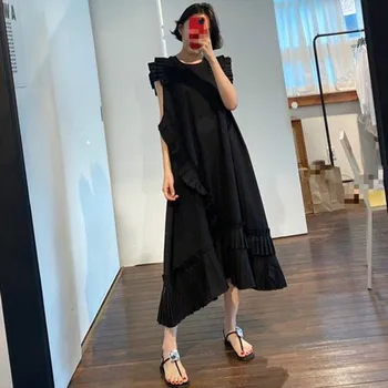 2020 Nove Poletne Ženske Obleke Sundress Plus Velikost Svoboden Korejski Elegantna O Vratu Metulj Rokav Vintage Obleke Ruffle Nabrano Obleko