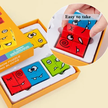 Risani Obraz-spreminjanje Montessori Leseni Set Otroci Zgodnje Izobraževanje Logiko, Usposabljanje Razmišljanje Izziv Ravni Odbor Obraz Kocke Igro