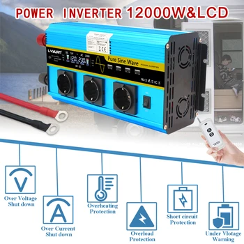 12000W pure sine wave inverter DC 12V na AC 220V 230V LCD napetost prikaz solar power inverter EU vtičnico brezžični daljinski upravljalnik